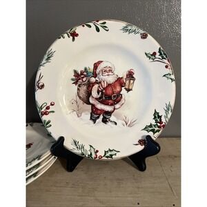 Pier 1 Christmas Winters Wonder Santa Set 4 St Nick Bag Toys Salad Plate 8.75 "